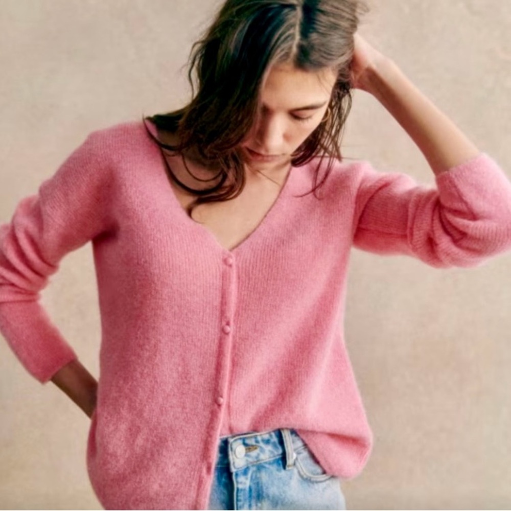 NWT Sezane Women's Pink V-Neck “Barry”Sweater S
